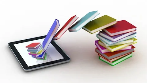 Libri che escono da un tablet